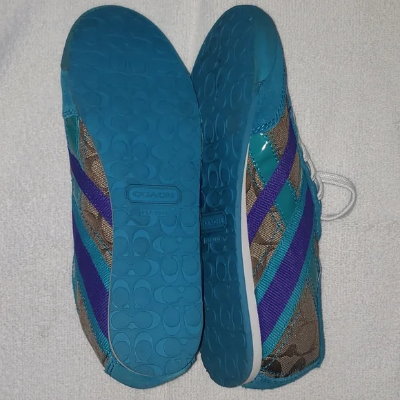 Coach Yolanda Lace Up Sneaker Shoes Teal Brown Purple Size 7M - Picture 3 of 6